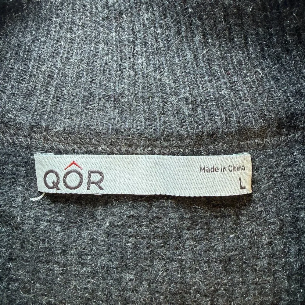 QOR 100% Cashmere 1/4 Zip Gray Thermal Sweater Large